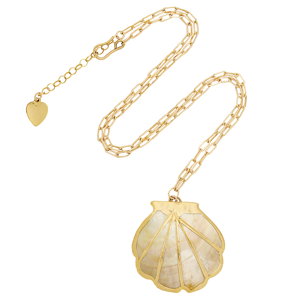 Gold seashell pendant necklace by Brinker & Eliza