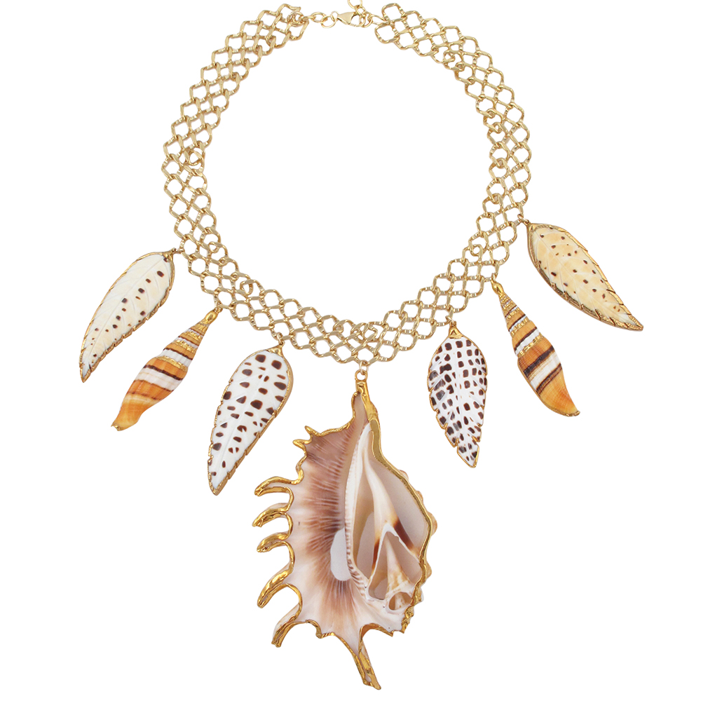 Multi-shell gold necklace by Devon Leigh