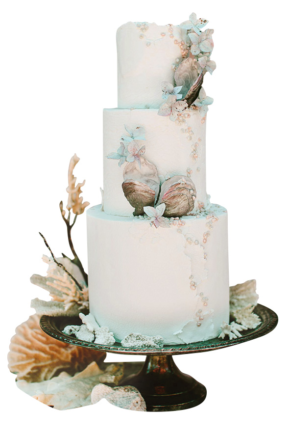 seashell and pearl wedding cake