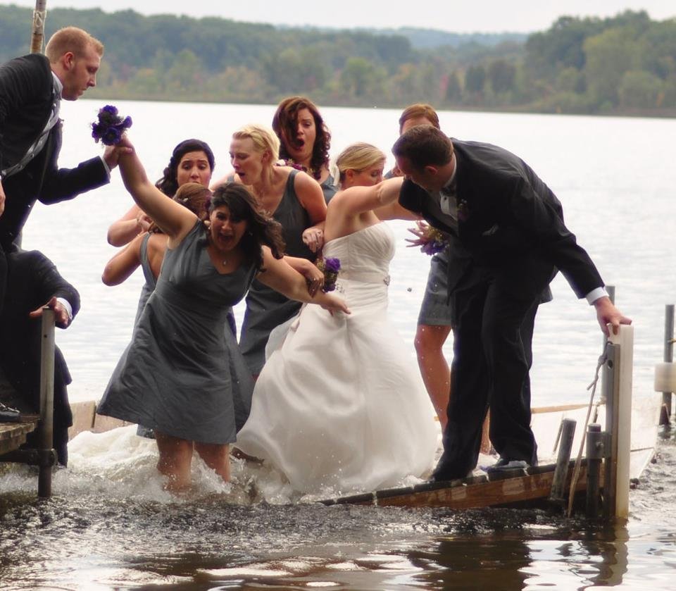 bridal party falls in lake